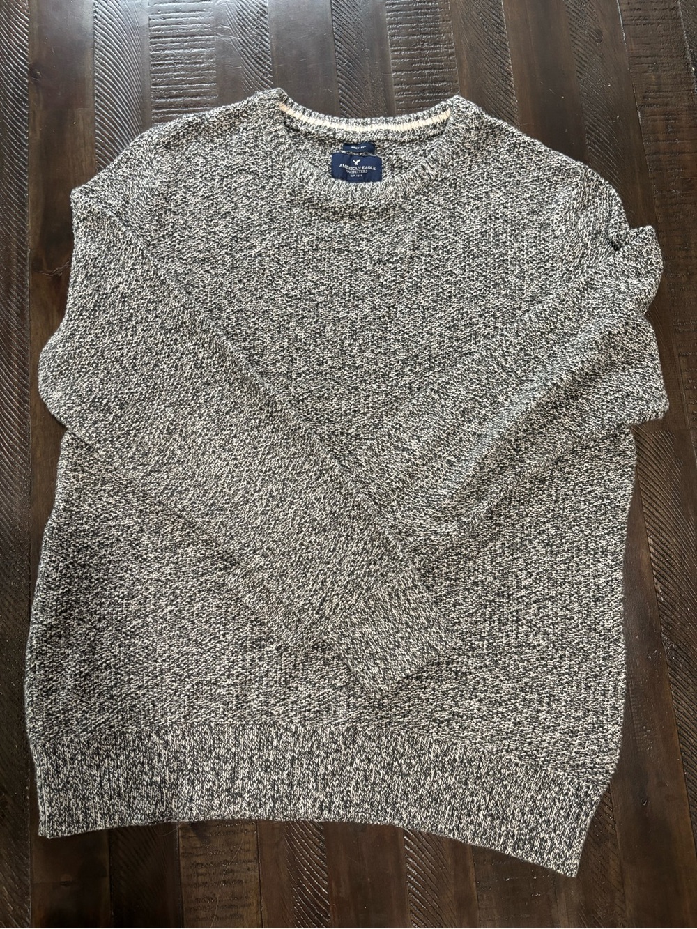 American Eagle Outfitters Men’s Black and White Marled Crewneck Sweater